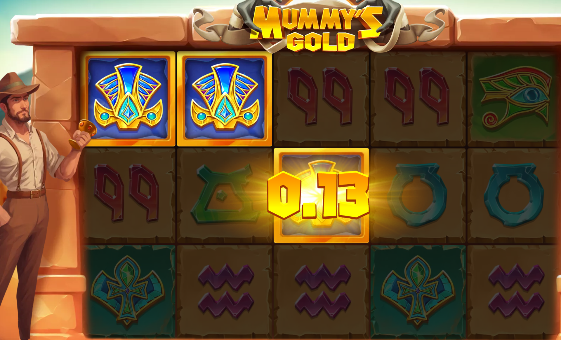 A correct prediction of color doubles the winnings in Mummy's Gold Slot